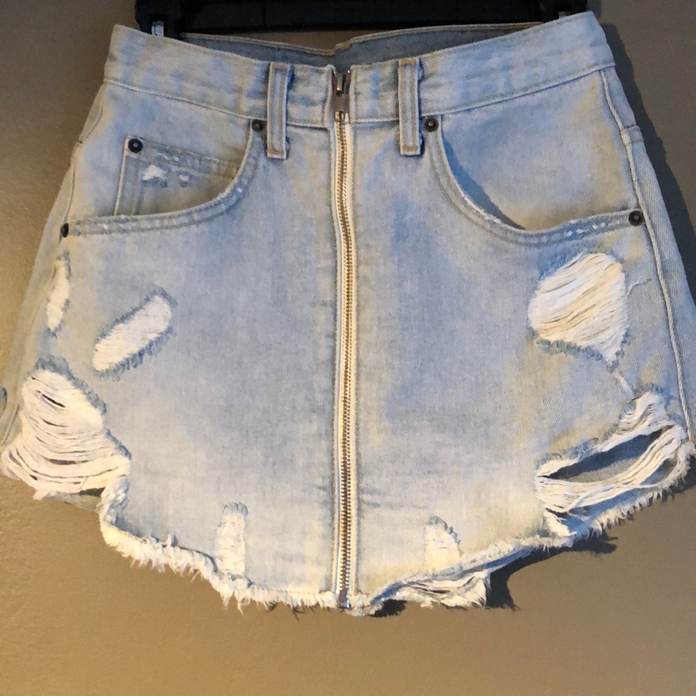 LF front zipper jean skirt